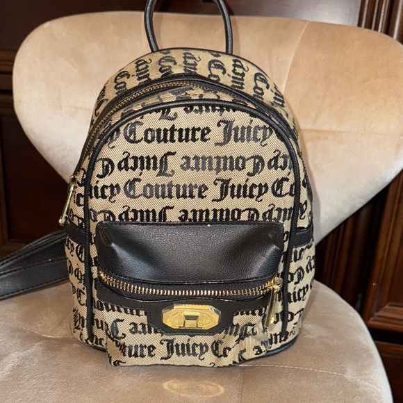 Juicy Couture Handbags - Juicy Couture Logo Print Backpack in Black and Cream